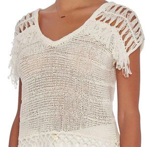 Jonathan Simkhai Fringe Crochet Knit Tee Top